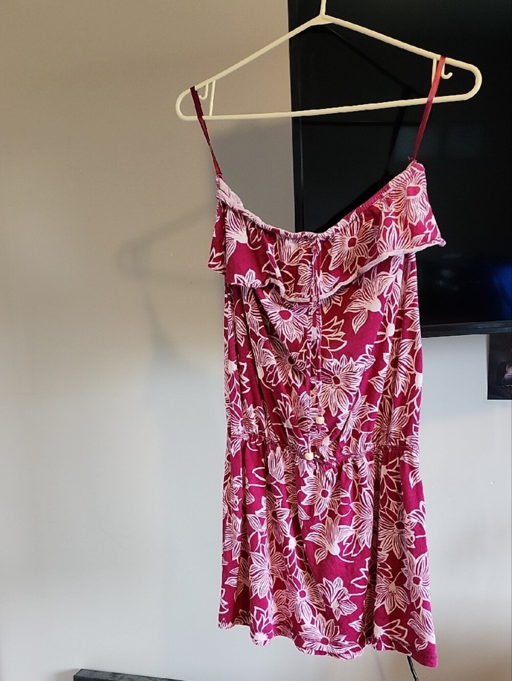 Aerie Ruffled Floral Spaghetti Strap Swim Coverup Dress